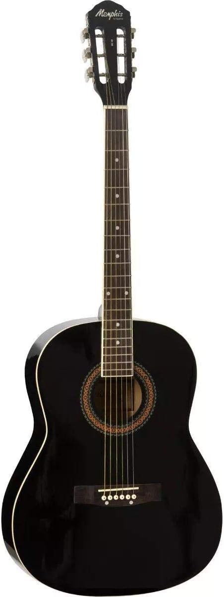 Violão acústico Tagima modelo AC-40 Memphis na cor preta, corpo clássico dreadnought, braço escuro e roseta decorativa