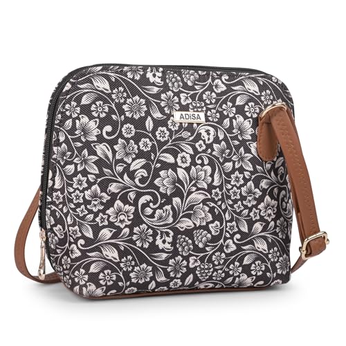 Image of ADISA Women Girls Floral Print Faux Leather Sling Bag Crossbody