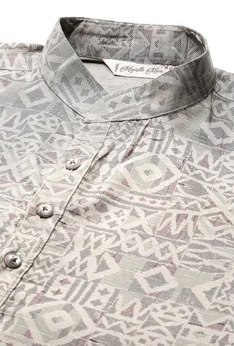 Image of Majestic Man Men's Cotton Regular Fit Casual Mandarin Collar Ethnic Motifs Printed Long Regular Kurta