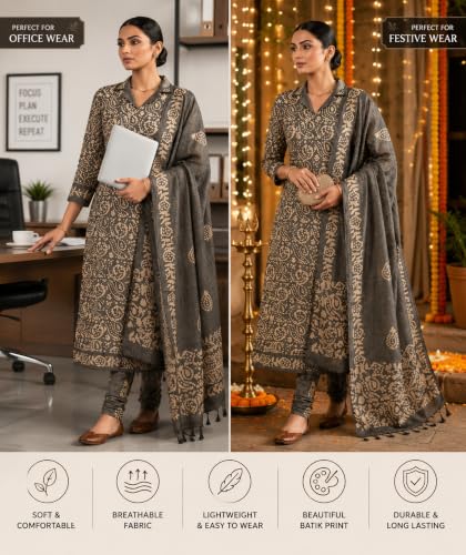 Image of HAIDER ALI AND SONS Women's Cotton Silk Batik Print Unstitched Salwar Suit Dress Material with Dupatta | Bhagalpuri Handloom Fabric | Casual, Office & Festival Wear