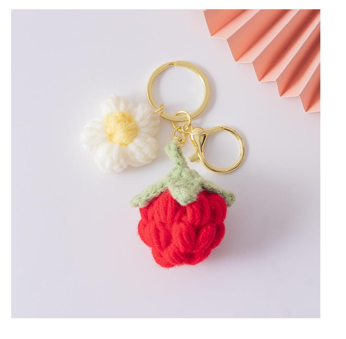 SPHINX Handmade Crochet Keychain | Cute Sunflower, Strawberry Knitted Key Ring Charm for Bags, Backpack, Car Keys, Purse Accessories, Aesthetic Gift- (Red Strawberry)