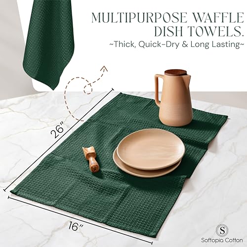 Image of Forest Green Kitchen Dish Towels Set of 12-100% Cotton Waffle Weave, Super Absorbent, Soft, Quick Drying, 16x26 Inches, Ideal for Cleaning, Bar, Tea, and Everyday Use, Olive Green