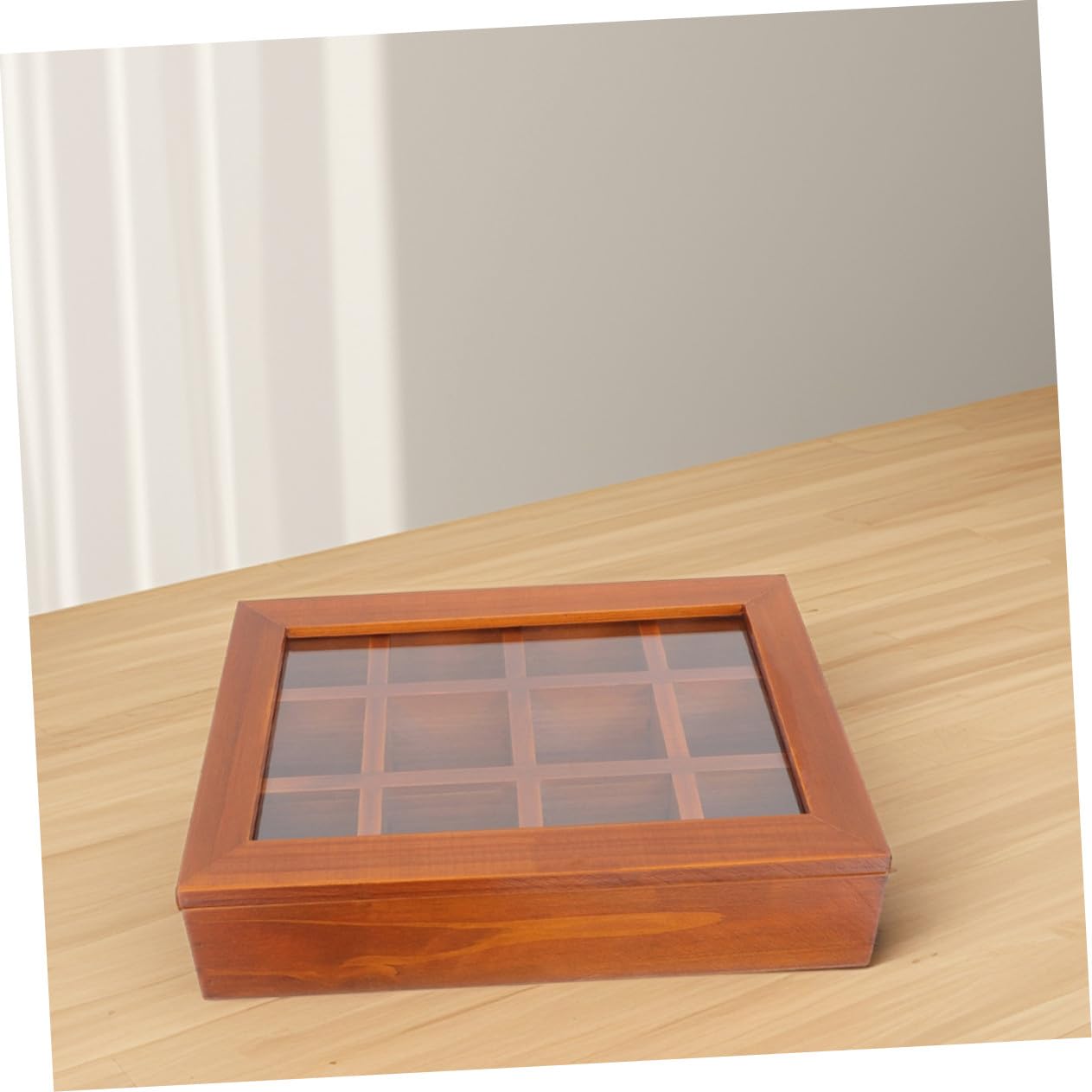 Baluue Holz Teebeutel-aufbewahrungsbox mit Deckel und Fächern Organizer für Trockenfrüchte und Snacks Wiederverwendbar für Zuhause und Büro Transparent für Riegel und Erdnüsse