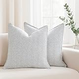 Black and White Sofa Pillow Covers 18x18 Pack of 2 Zigzag Textured Pillowcase Chevron Weave Pattern Velvet Soft Chenille Modern Mid Century Elegant Herringbone Cushion Case for Living Room Couch, Bed