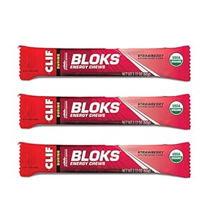 CLIF BLOKS – Energy Chews – Strawberry- Non-GMO – Plant Based Food – Fast Fuel for Cycling and Running-Workout Snack (2.1 Ounce Packet, 3 Count)