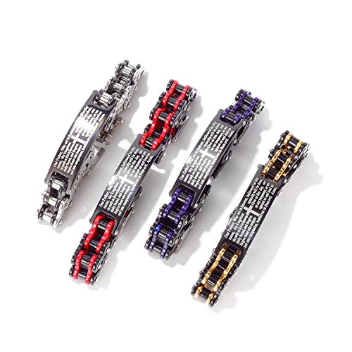 Mens Bracelet Stainless Steel 12.5mm Motorcycle Bicycle Biker Chain Bracelet Lords Prayer Cross Christian Religious Jewelry, 9inches3