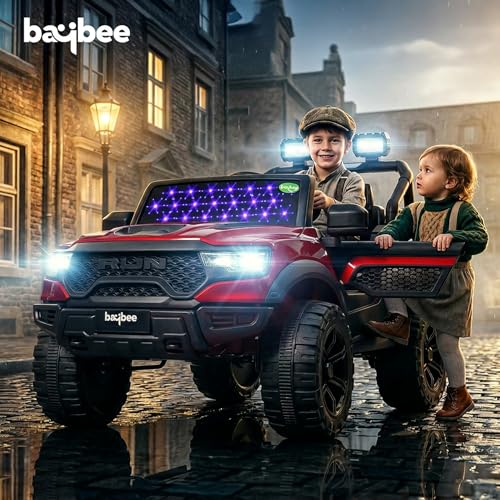 Image of Baybee 4x4 TurboX Pro Electric Car for Kids with Remote Control | Baby Electric Rideon Cars with Swing Mode, RGB Lights & Music | Rechargeable Battery Operated Jeep for Kids 2+ Years (Metallic Red)