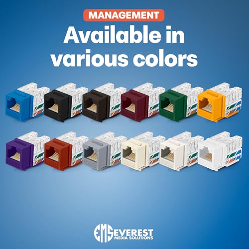 Everest 90&deg; Angled RJ45 Cat6A Keystone Jacks 10-Pack in Yellow - Slim Profile Female RJ45 Connectors - Cat 6A Keystone Jack - Compatible with 90&deg; Angled Speed Termination Tool - easyJACK (B094WB91H3)
