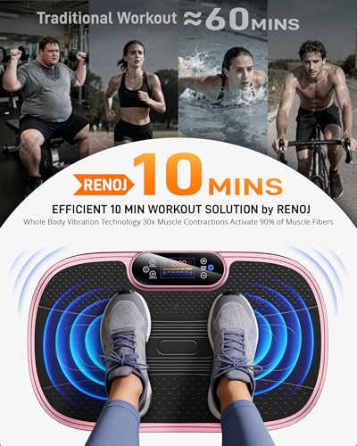 Image of Renoj Vibration Plate Exercise Machine, 3D Whole Body Vibration Platform for Lymphatic Drainage and Muscle Recovery, 455-lb Capacity Fitness Machine with Bluetooth Speaker and LED Display for Home Gym