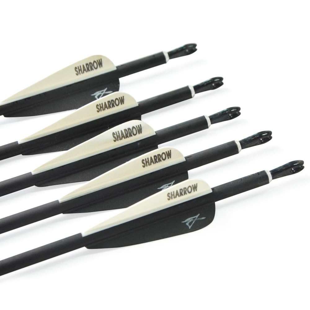MS Lot de 6 flèches de chasse à l'arc en fibre de carbone avec 100 points de grain à visser de rechange et plume véritable de 10,2 cm pour arc composé