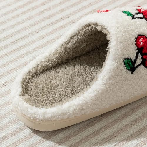 Image of Women's Men's Cute Fuzzy Heart Slippers Memory Foam Fluffy Couple Slippers Cozy House Indoor Outdoor Shoes