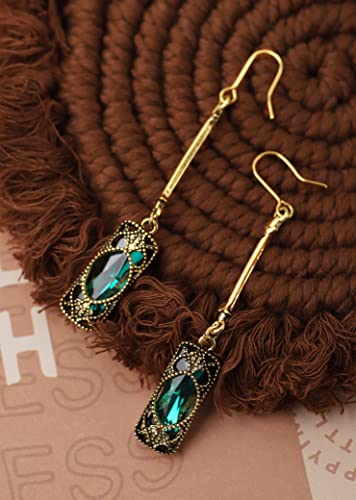 MINACHI Vintage Green Stone Created Emerald Dangle Earrings, Vintage Victorian Jewelry Gifts for Women4