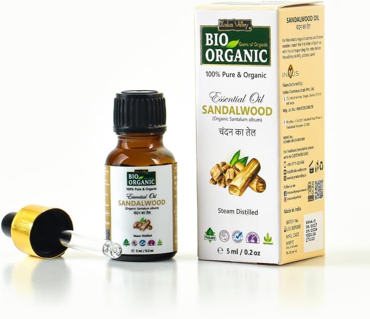 INDUS VALLEY 100% Pure Natural Halal Certified Sandalwood Essential Oil Hair care Skin Face Care Aromatherapy Oil, 5ML INDUS VALLEY 100% Pure Natural Halal Certified Sandalwood Essential Oil Hair care Skin Face Care Aromatherapy Oil, 5ML