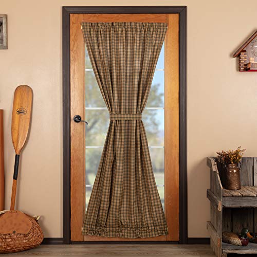 VHC Brands Rustic Cedar Green Plaid Cotton Ridge Curtains Rod Pocket Tie Backs Door Panel