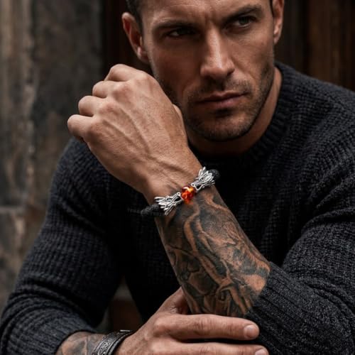 Image of Young & Forever Alpha Domain Natural Stone Beaded Bracelet for Men - Men's Hand Kadas & Healing Crystal Bead Bracelets with Metallic Charms (Pack of 1)