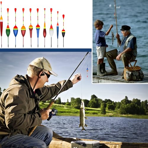 Fzyisw Posen Angeln Set, 10 Stück Schwimmer Angeln, 54 Angelblei, 6 Gummistopper-Angeln, 20 Wirbel-Angeln, Angelposen Angelzubehör Set 0.6g/0.8g/1.2g/2g/2.5g/3g/4.5g Angelposen Fishing Posen Set