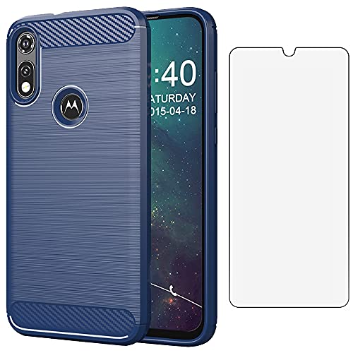 Asuwish Compatible with Moto E 2020 Motorola E7 Case and Tempered Glass Screen Protector Cell Accessories Silicone Phone Covers for MotoE MotoE7 E 7 7E 7th Generation Gen XT2052DL XT2052-1 Navy Blue