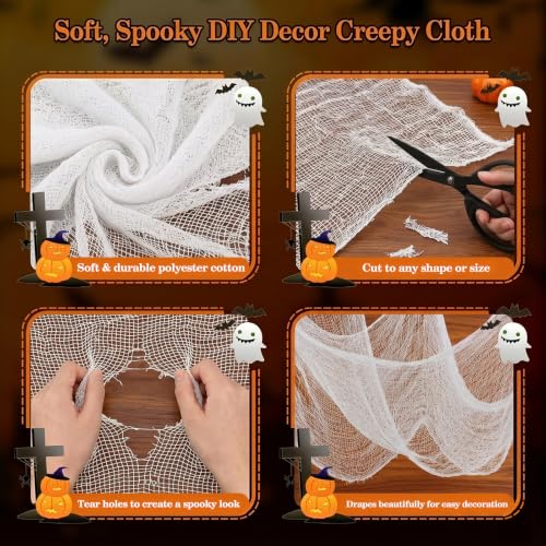 Image of ZeeDix Halloween White Creepy Cloth 80 x 400 Inch Giant Spooky Cheesecloth Decoration Scary Gauze Cloth for Halloween Party Supplies Haunted Houses Outdoor Yard Home Wall Doorways Decor