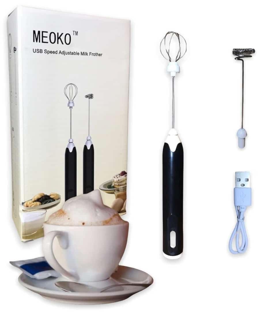 MEOKO adjustable Milk Frother | Rechargable with Electric Handheld Foam Maker with Stainless Elctric Whisk | Coffee blender for Coffee, Lattes, Cappuccino, Matcha,