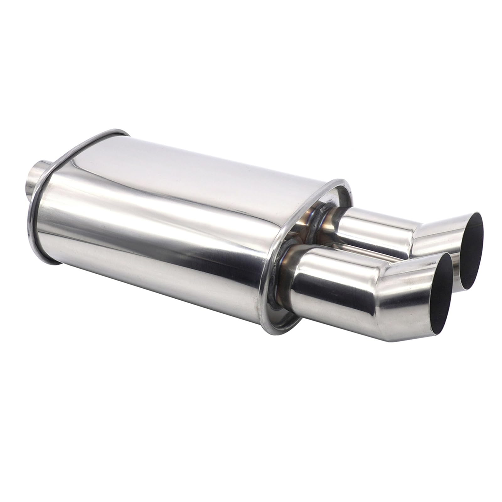 Silenciador de Escape para Coche 2.25"/57mm con Doble Salida Resonador de Acero Inoxidable Diésel Punta de Escape Turbo Sonido 53.5cm Longitud Cola Doblada Universal para Sedán SUV (Plateado)