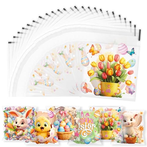 ZALAON 120 Stück Süßigkeiten Tüten Ostern，10 * 10 Candy bar tüten Cellophantüten Ostern，Kekstüten klein mit Süßigkeiten zum befüllen, vorbereitungen für Ostern