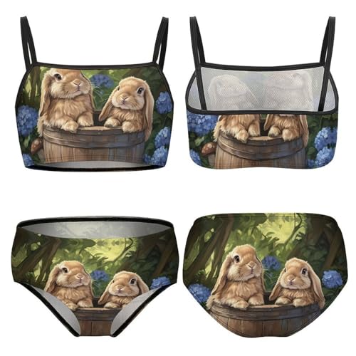 Cute Bunny Flowers Girls Bikini Swimsuit Two Piece Bathing Suit Beach Swimwear3