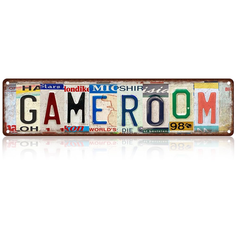 Saraheve Vintage Metal Game Room Decor Sign - 16x4" License Plate Style Wall Art - Easy to Hang Gaming Room Accessories & Decor Gift for Teen Boy Room