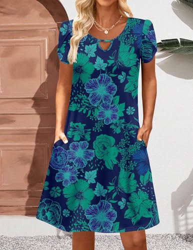 Image of Zeagoo Women's Casual A-Line Dresses with Pockets Summer Floral Tshirt Dress Short Sleeve Mini Dress Flowy Sundresses