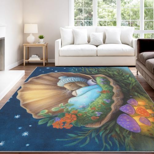 Alfombra para dormitorio de noche tranquila con dibujos de conchas y animales 4