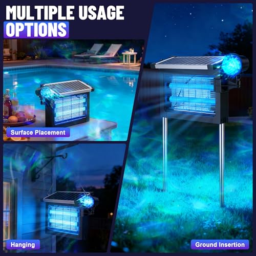 Image of Solar Bug Zapper Outdoor, Rechargeable & Solar Powered, 4500V High Voltage for Effective Mosquito & Multi-Insect, 14-Color Projector Light, Waterproof for Camping Patio Courtyard Path Outdoor