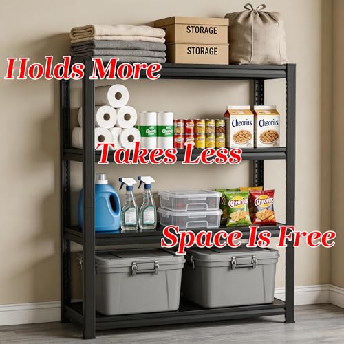 Image of 4 Tier Kitchen Storage Shelf, Kitchen Organizers Space Saving All Steel Freestanding Rack, Heavy Duty Metal Shelving Unit, Adjustable Open Shelf for Pantry Organizers and Storage. 54 inchHx23.6 inchWx13.8 inchD