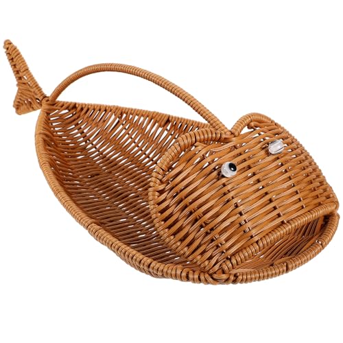FUOYLOO Cesta de Almacenamiento Grande Forma de Pez 45,5x21x17 Cm en Ratán de Imitación PP Seguro para Frutas y Aperitivos, Portafrutas Portátil para Cocina y Comedor Hogar Reutilizable