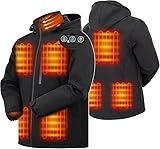 ARRIS Beheizte Jacke für Herren, elektrische Heizung Warmmantel 7,4 V Batterie/8 Heizbereiche/Telefonladung für den Winter, Schwarz, XL
