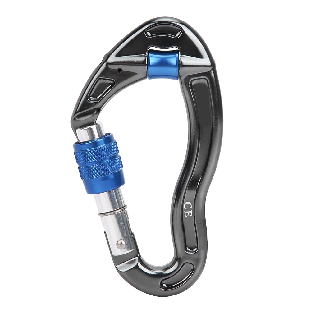 Mosquetón de aluminio azul con clip de seguridad para rescate y pesca