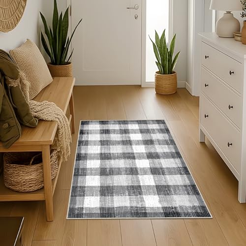 Image of Checkered Area Rug, 2x3, Grey | Washable, Non Slip, Modern Neutral, For Living Room Bedroom Office Patio Dining Room