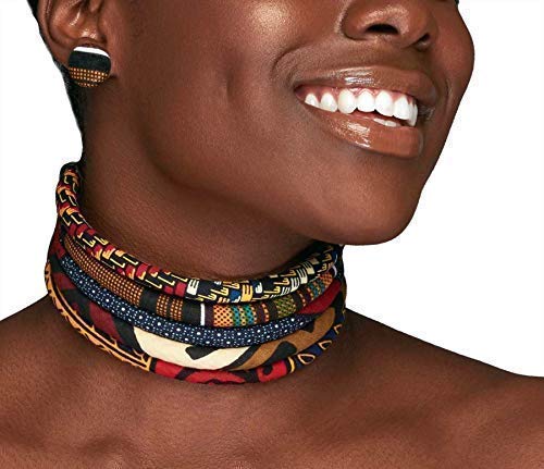 African Cloth Choker | African Print 5 Strand Choker | The Monarch Kente Choker | African Choker | Brown, Black, Marron, Blue, Red | Africa Foulard | Ketepa Choker | Cloth & Cord