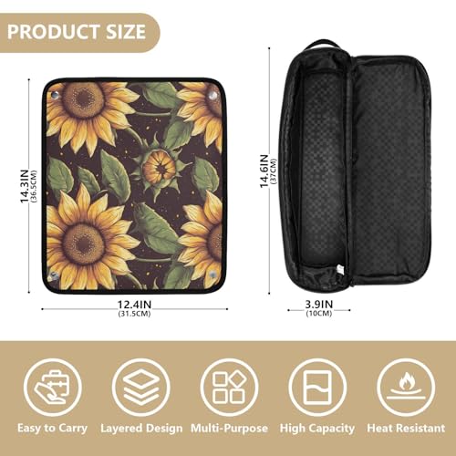 Bolsa de viaje resistente al calor con estampado retro de girasol para herramientas de cabello como planchas y rizadores miniatura 4