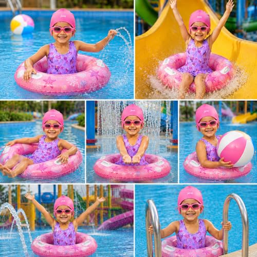 Image of LEBAMI Kids Girls One piece Swimsuit Combo Kit | Frock Swim Costume with Goggles, Cap, Swimming Tube, Nose Clip & Earplugs | Pool & Beach Swimming Kit