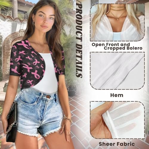 Image of Womens Short Sleeve Bolero Shrug Open Front Knit Cropped Cardigan Shoulder Cover for Dress Cute Casual Knit Cover Up