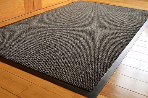 DOOR MATS BIG EXTRA LARGE GREY AND BLACK BARRIER MAT RUBBER EDGED HEAVY DUTY NON SLIP KITCHEN ENTRANCE HALL RUNNER RUG MATS 120X180CM (6X4FT) | POLYPROPYLENE PILE