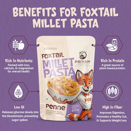 Image of PRIYAM ORGANICS Foxtail Millet Multigrain Macaroni Pasta with Seasoning Mix | Ultimate Multigrain Nutritious Pasta Blend | 192 g