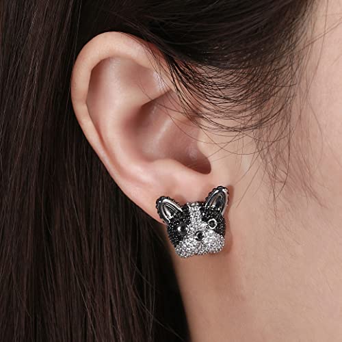 Frenchie French Bulldog Or Boston Terrier Stud Earrings Puppy Dog Doggie Cz Cubic Zirconia Black White Pup Paw Print Jewelry For Woman Girls Ginger Lyne Collection #TOP3
