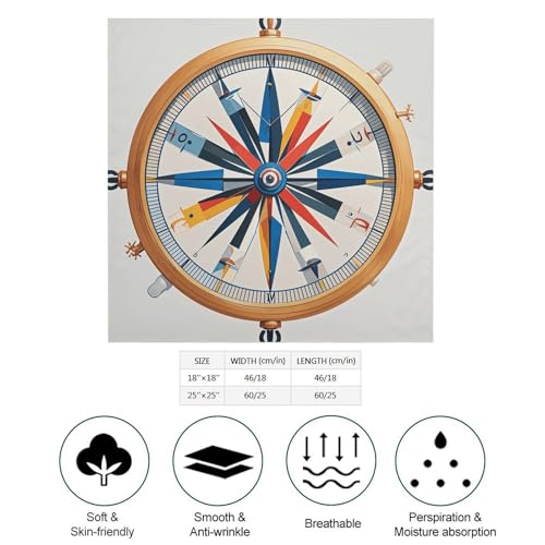 Maritime Sailboat Compass Silk Scarf Fashion Satin Head Scarf Lightweight Head Scarves for Neck Silk Scarves for Women Men Boho Hair Wrap Sleeping Kerchief Bandanas Pocket Square 18" X 18"2