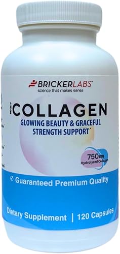 Bricker Labs Colágeno para hombres y mujeres - Suplemento de colágeno hidrolizado tipo I, III, 750 mg, 1 cápsula de colágeno diaria - 120 porciones