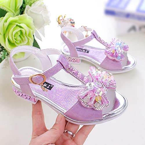 Rhinestone Bowknot Sandals for Toddler Kids Girls Summer Open Toe Wedding Sandals Princess Shoes (Purple, 13.5 Little Child)3
