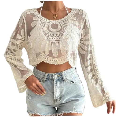 Top bordado floral boho ideal para viajes y playa con encaje