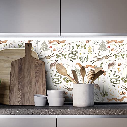 SOEWIOU Colorful Animals Wallpaper, 44.5 * 300cm Thicken Peel and Stick Removable Wallpaper with Squirrel, Owl, Snake - Image 4