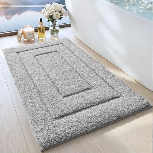 DEXI Tapis Salle de Bain Antidérapant 50 x 80 cm, Moelleux en Microfibre, Absorbant l'eau, Lavable en Machine, Extra Epais, pour Douche, Baignoire, Gris Clair