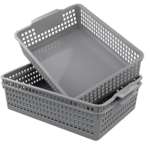 Bblina A4 Rectangular Desktop Plastic Storage Basket, 3-Pack Shallow Storage Trays Cover