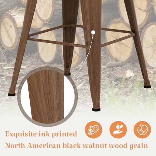 Image of Yongchuang 24 inch Bar Stools with Backs Set of 2 Modern PU Leather Counter Height Stools Upholstered Metal Kitchen Island Bar Chairs Walnut Brown